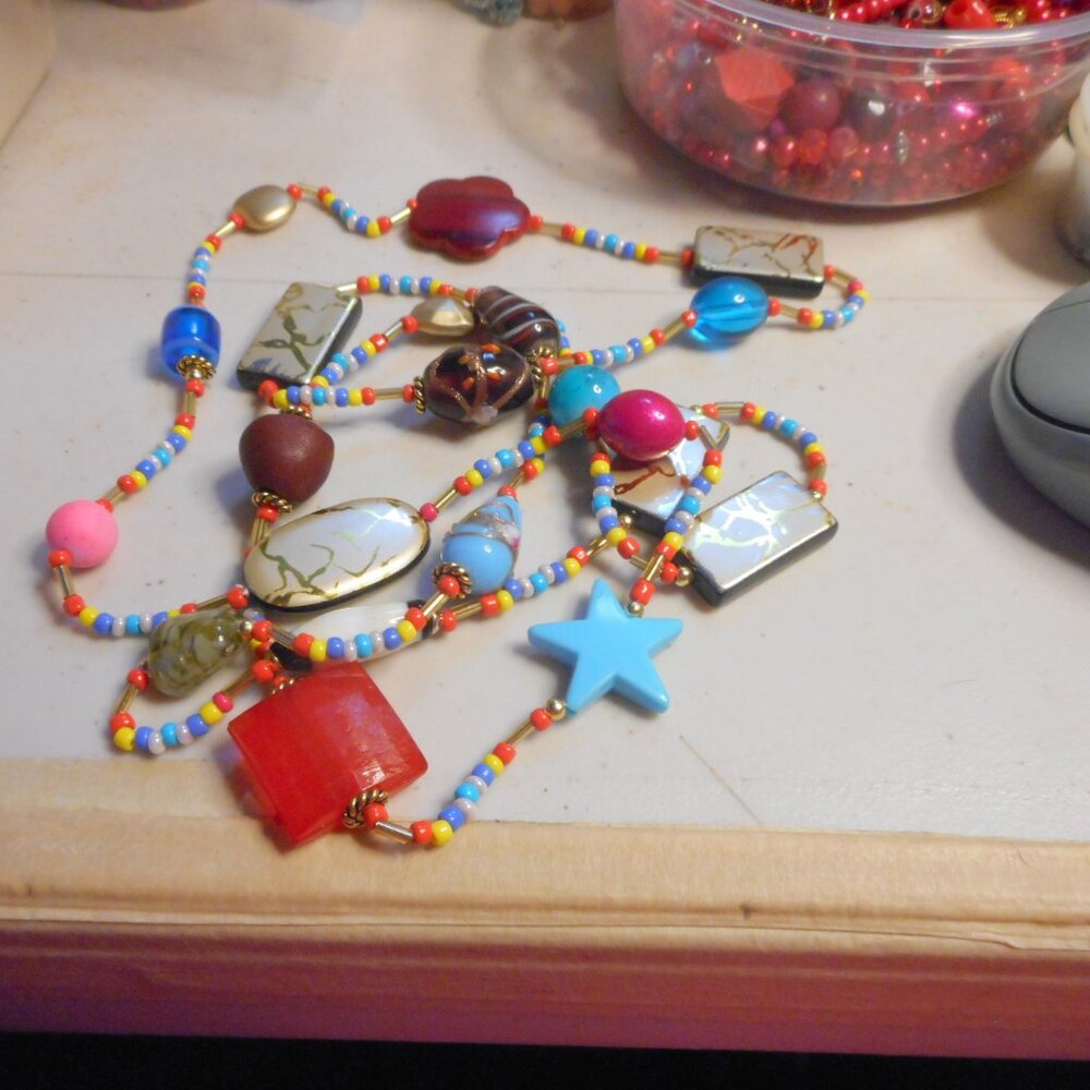 Bead Soup necklace - about 25" long necklace, long, no clasp